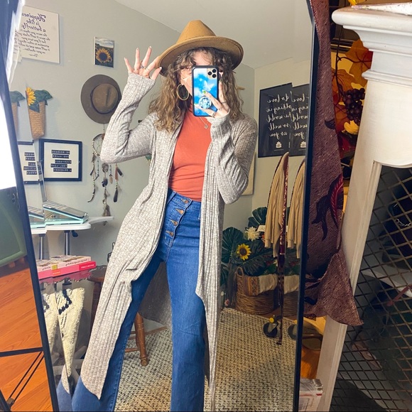 Edista Marled Neutral Beige Long Waterfall Sweater Cardigan Size Small - Picture 3 of 14